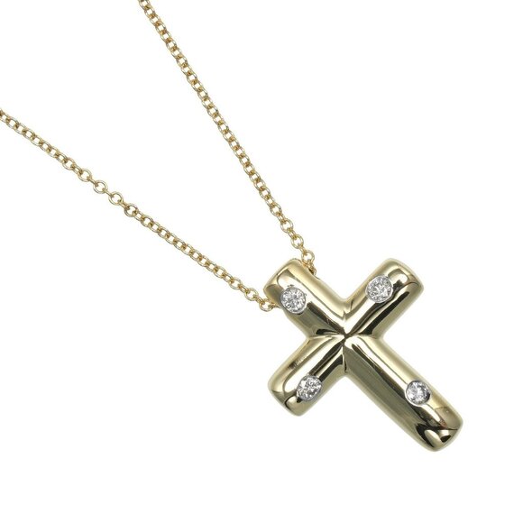 TIFFANY&Co. Dots Cross Necklace K18 yellow gold/diamond 5.25g Women - Picture 1 of 9